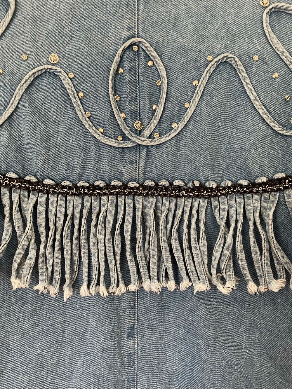 Vintage cache western fringe rhinestone denim jacket size M - Picture 6 of 10